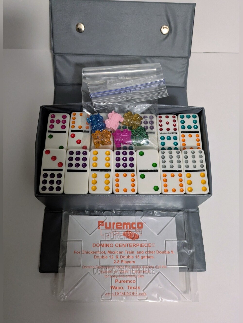 Domino By Cardinal Gray Domino Set with Colorful Dots and Game Pieces